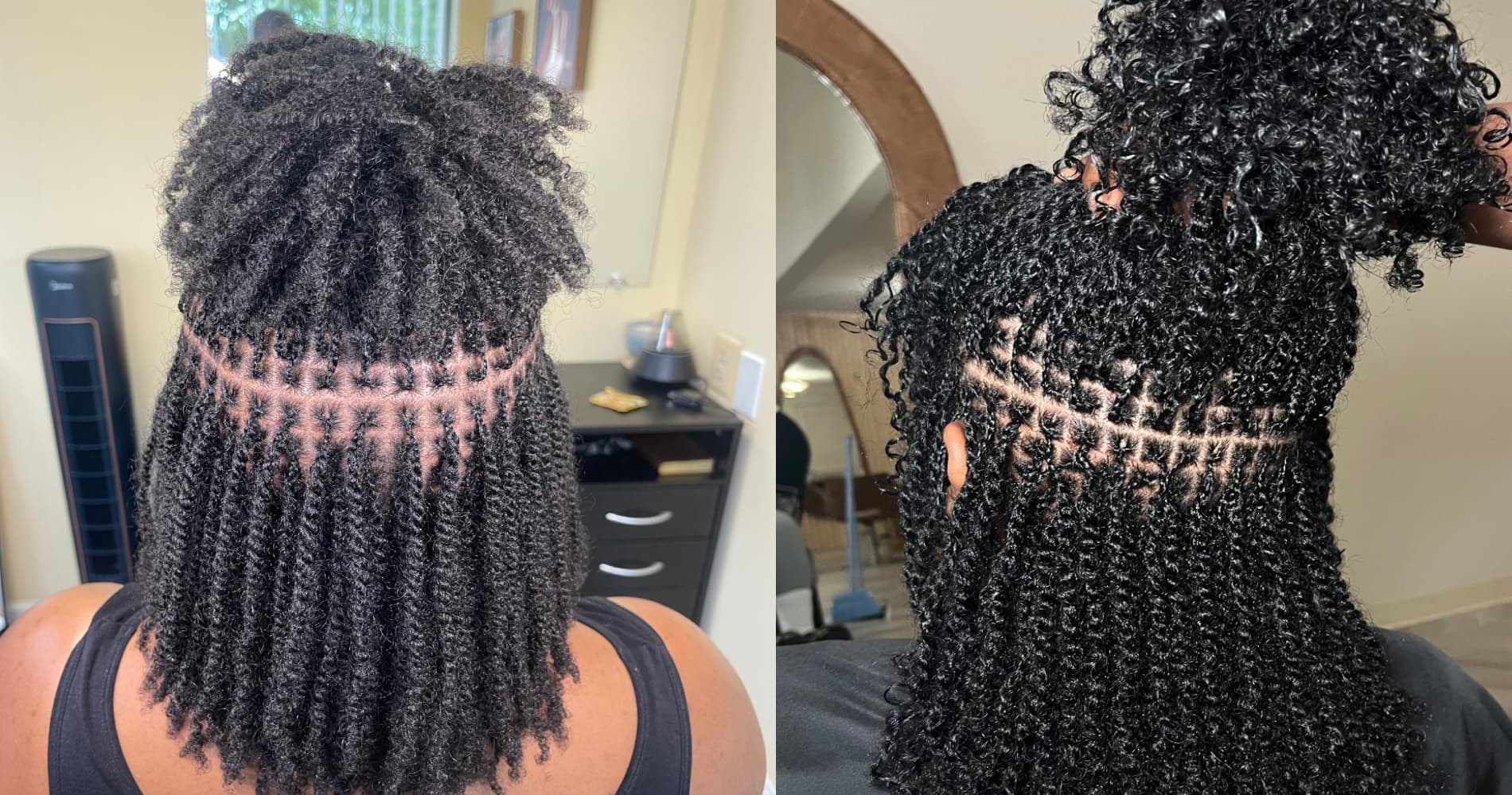 Stylist working on a client's microlocs